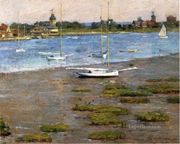 Dockscape Painting - The Anchorage Cos Cob impressionism boat Theodore Robinson